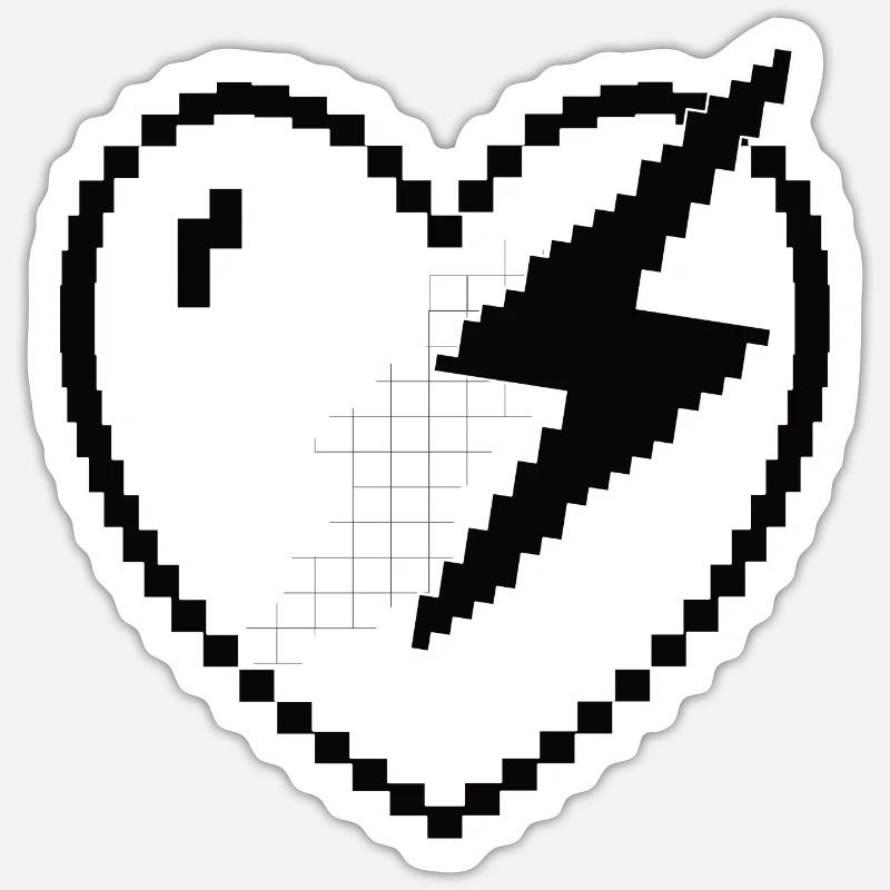 Herz Blitz Pixel Gamer Geschenk - Sticker Größe S (10 x 10 cm) - Mattweiß