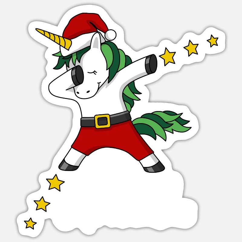 Joyeux Noël Licorne dabing - Sticker taille S (10 x 10 cm) - blanc mat