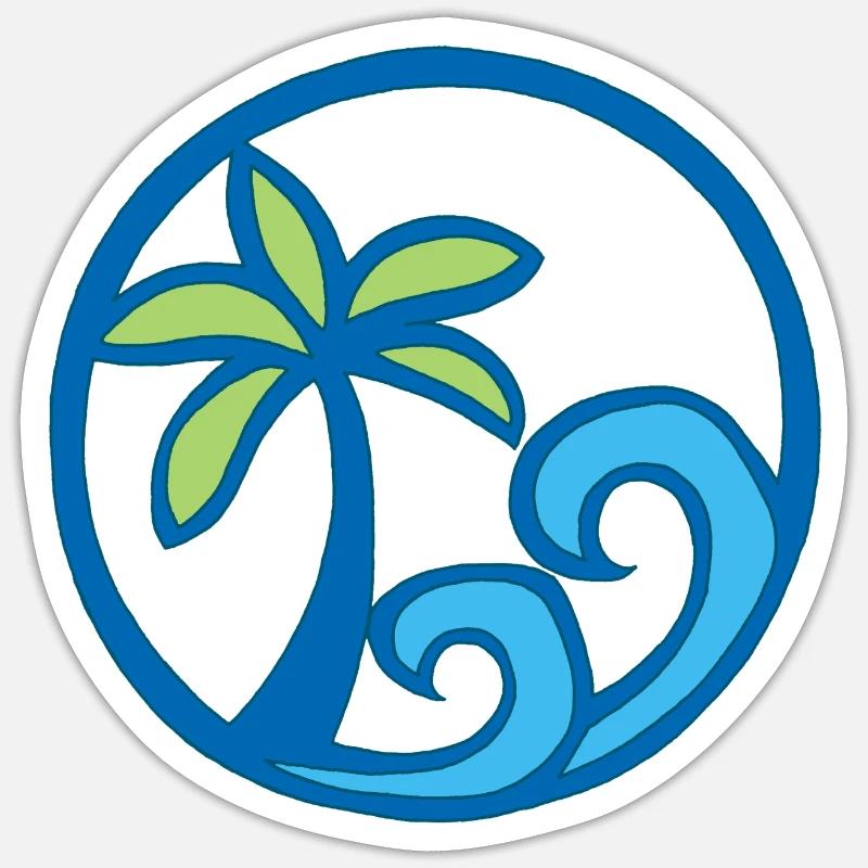 Vagues et palmier - Sticker taille S (10 x 10 cm) - blanc mat