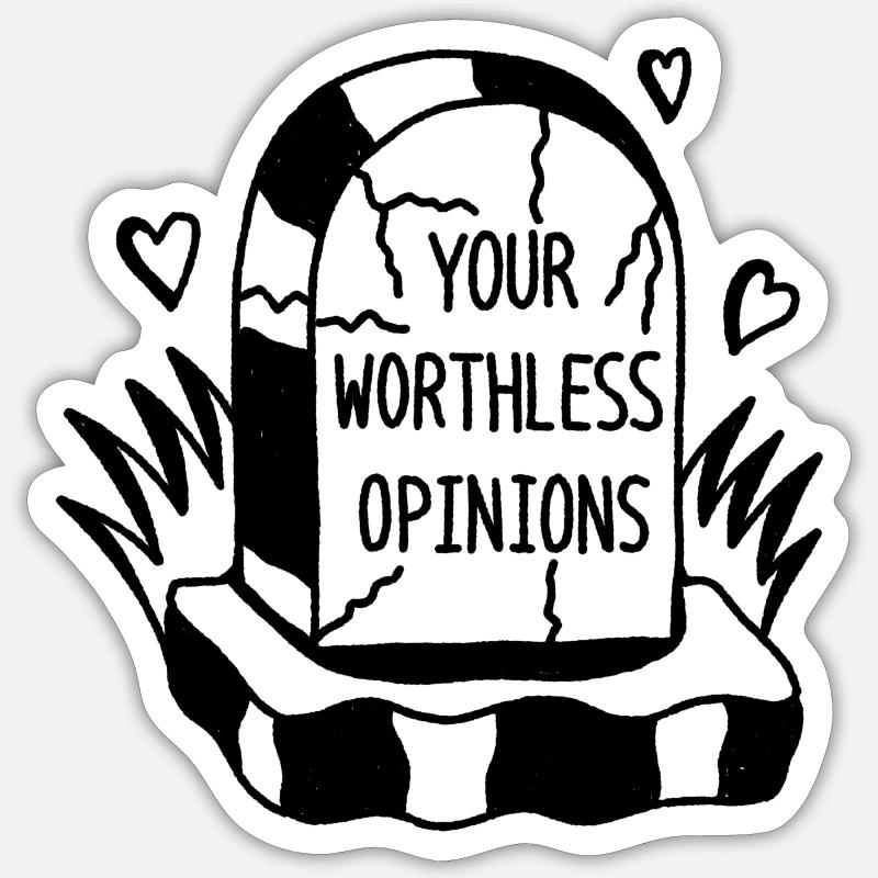 Conception graphique pierre tombale votre avis sans valeur - Sticker taille S (10 x 10 cm) - blanc mat
