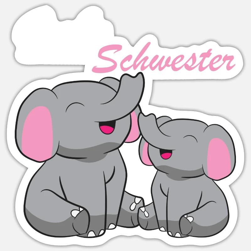 Elefanten - Große Schwester - Sticker Größe S (10 x 10 cm) - Mattweiß