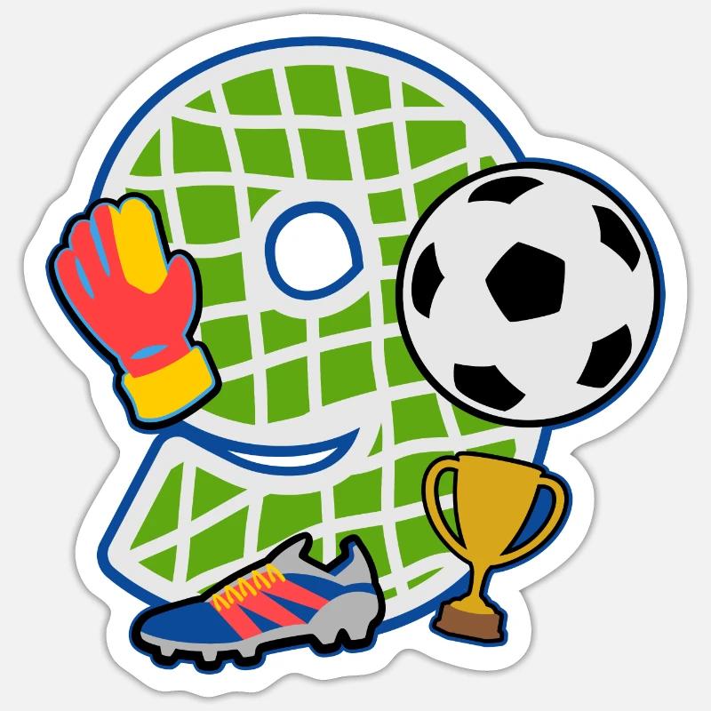 Fußball 9. Geburtstagsparty Nummer 9 - 9 Jahre - Sticker Größe S (10 x 10 cm) - Mattweiß