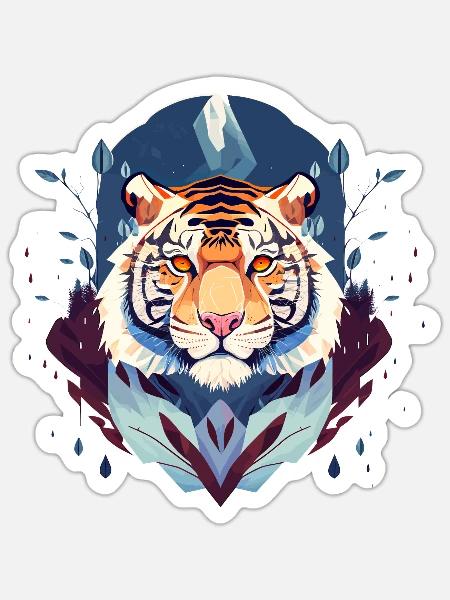 Künstlerischer Tigerkopf - Sticker Größe S (10 x 10 cm) - Mattweiß