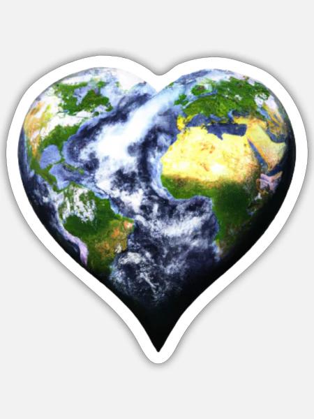 Erde Herz herzförmig Geschenkidee Planet Liebe - Sticker Größe S (10 x 10 cm) - Mattweiß
