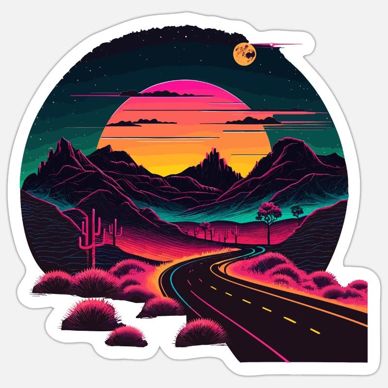 Route de style synthwave Sticker taille S (10 x 10 cm)