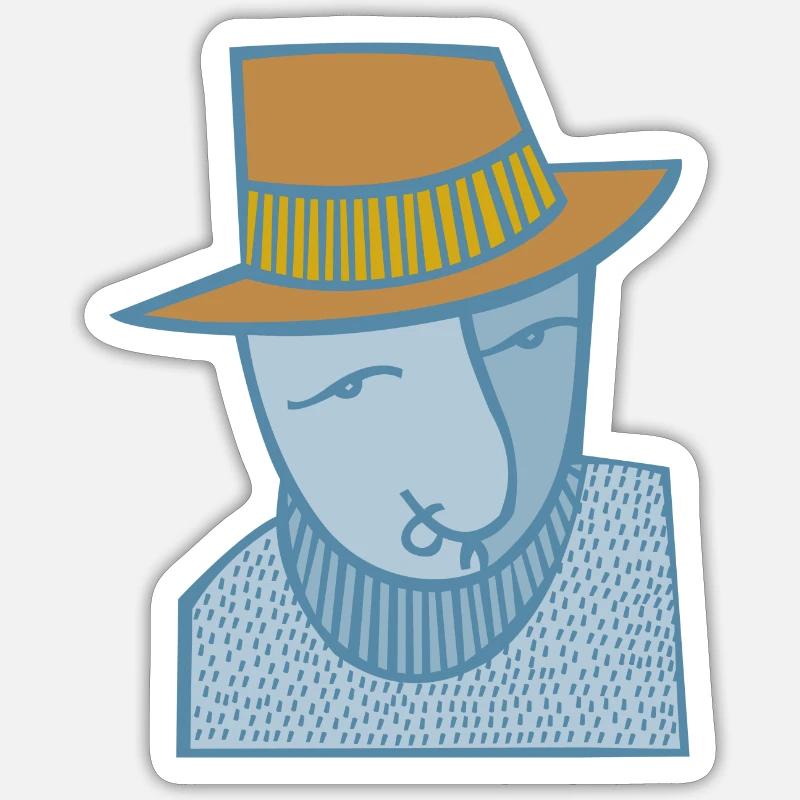 Chat en pull col roulé et chapeau marron Sticker taille S (10 x 10 cm)