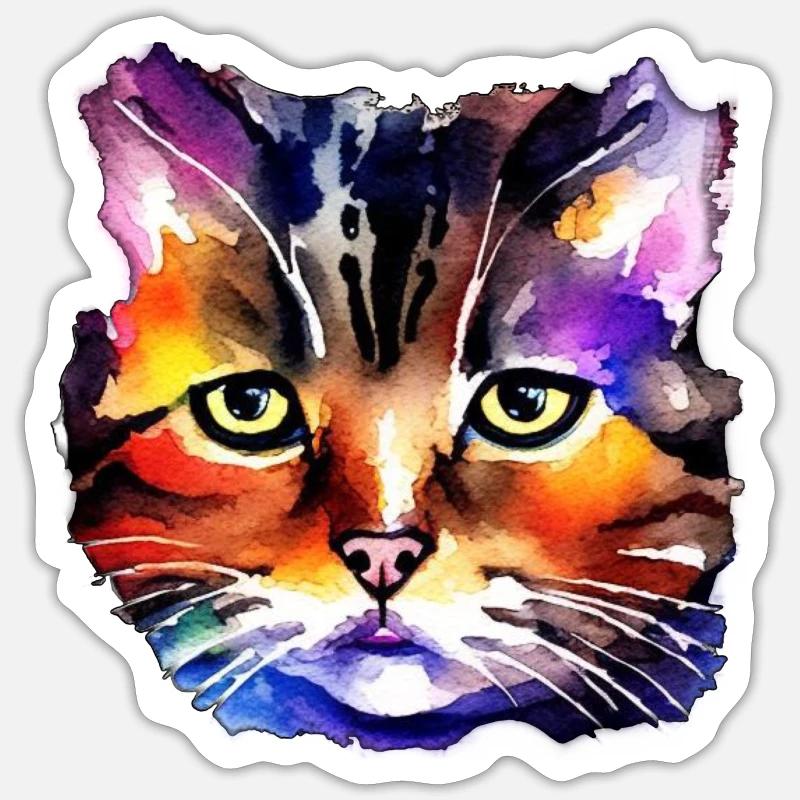Visage de chat 5 - Sticker taille S (10 x 10 cm) - blanc mat