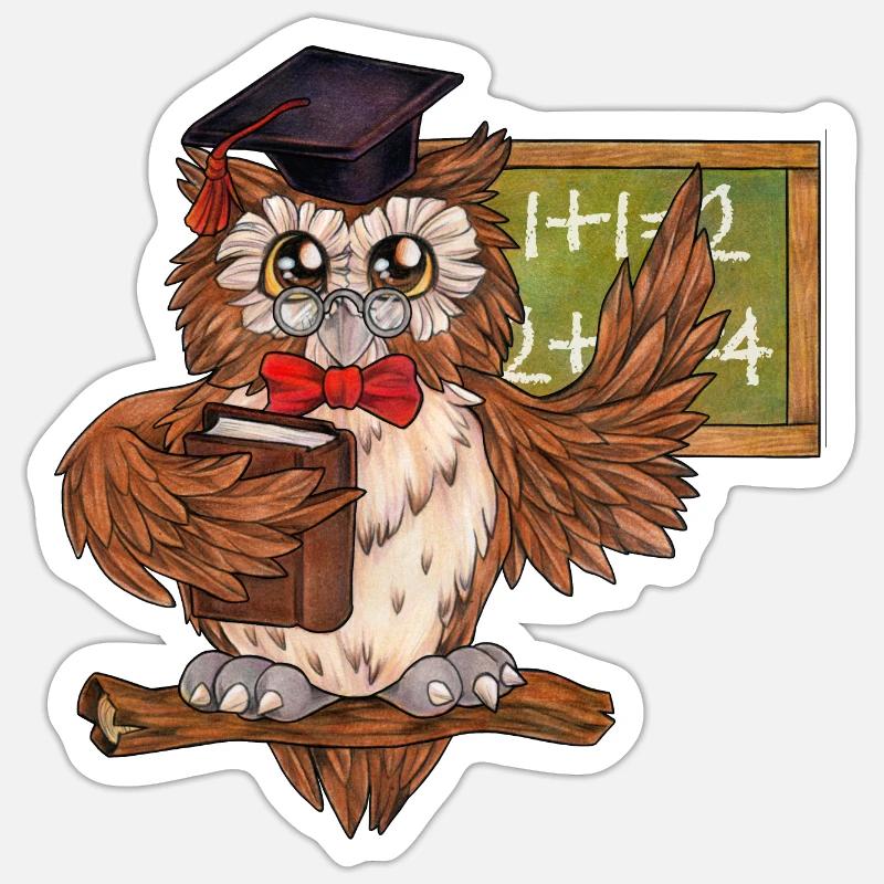 lustige Lehrer Eule vor Tafel Schule Einschulung Sticker Größe S (10 x 10 cm)