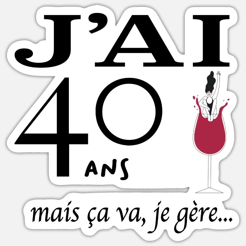 Femme 40 ans vin - Sticker taille S (10 x 10 cm) - blanc mat