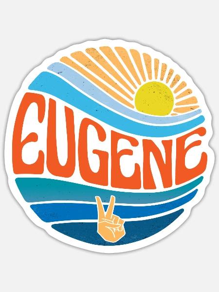 Eugene Hemd Vintage Sunset Eugene Groovy Tie Dye - Sticker Größe S (10 x 10 cm) - Mattweiß