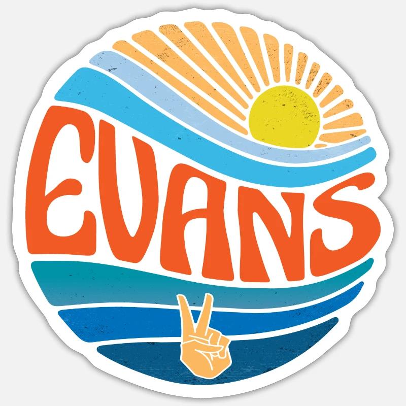 Evans Shirt Vintage Sunset Evans Groovy Tie Dye - Sticker taille S (10 x 10 cm) - blanc mat