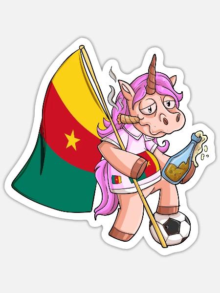 Party Einhorn Kamerun - Sticker Größe S (10 x 10 cm) - Mattweiß