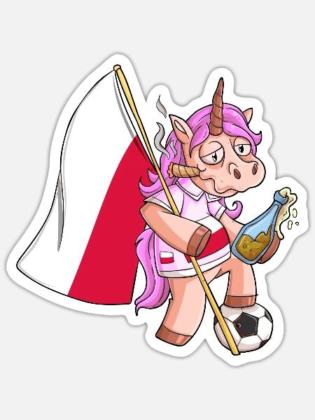 Polen Party Einhorn - Sticker Größe S (10 x 10 cm) - Mattweiß