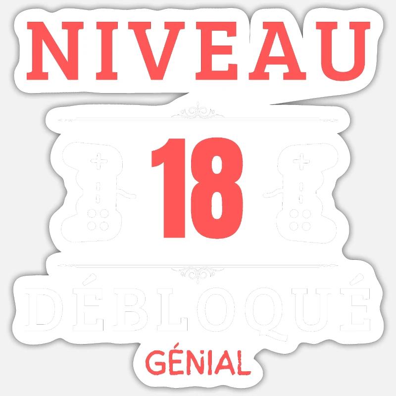 Niveau 18 débloqué - Génial ! - Sticker taille S (10 x 10 cm) - blanc mat