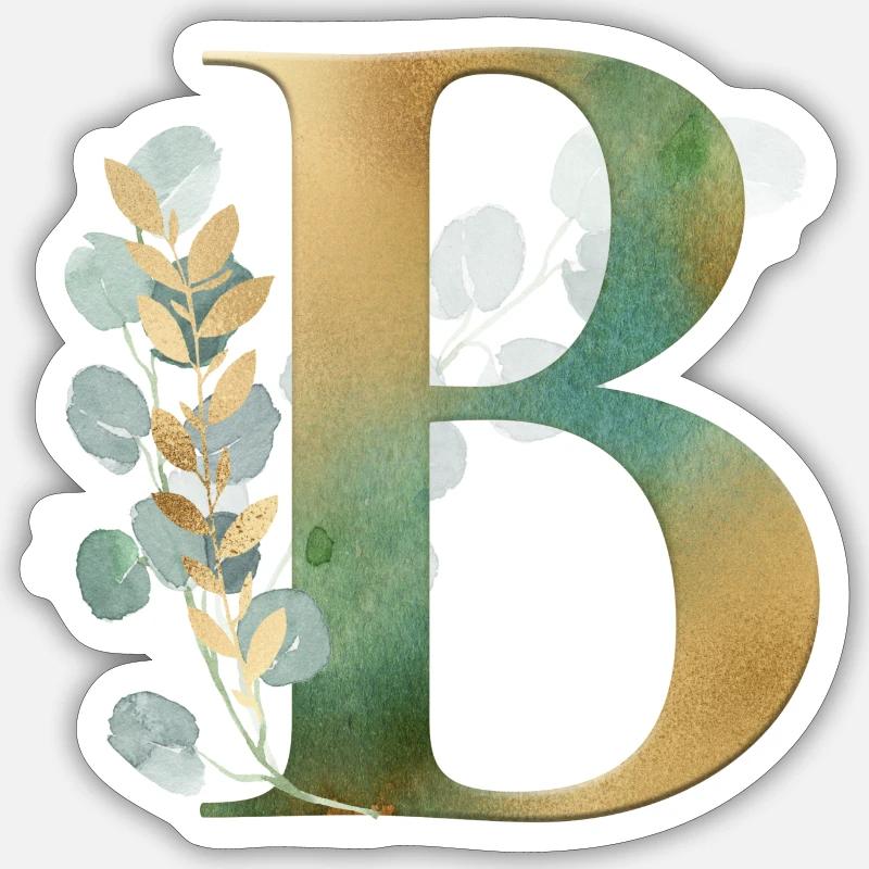 Personalisierbar Monogramm Eukalyptus B - Sticker Größe S (10 x 10 cm) - Mattweiß