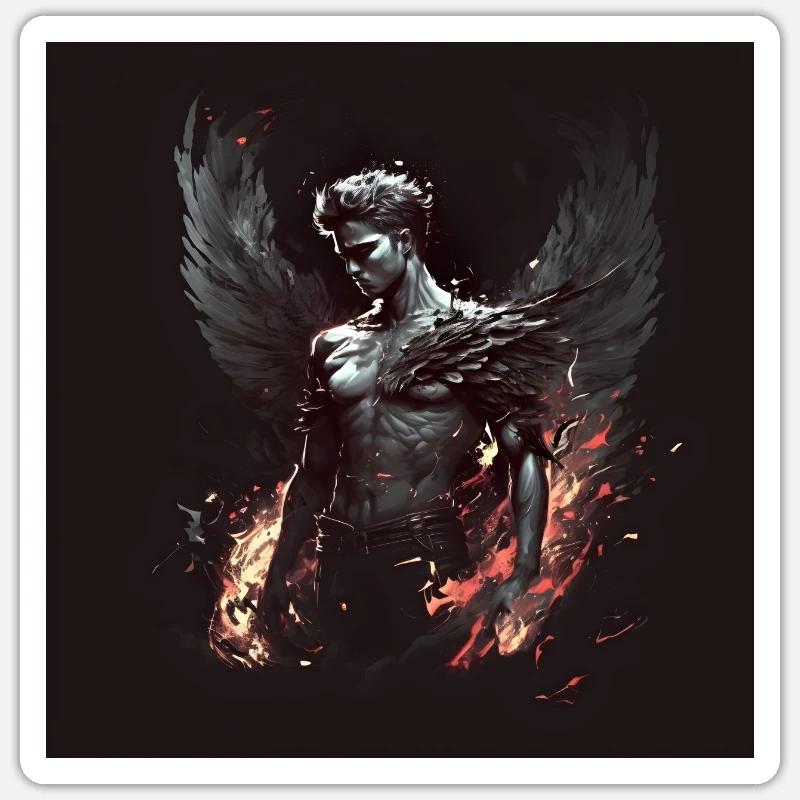 Roter dämonischer Engel - Sticker Größe S (10 x 10 cm) - Mattweiß