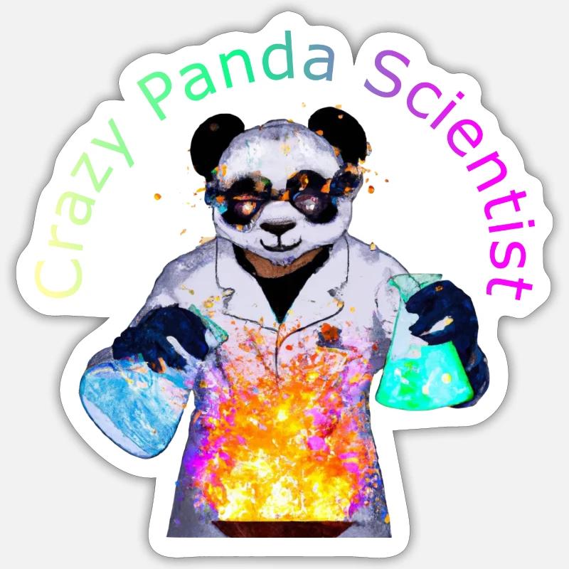 Crazy Panda Scientist - Sticker size S (10 x 10 cm) - white matte