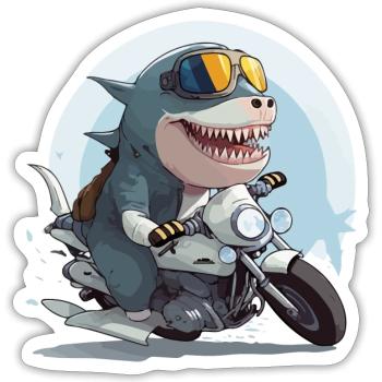 Roro the biker shark - Sticker size S (10 x 10 cm) - white matte - Front