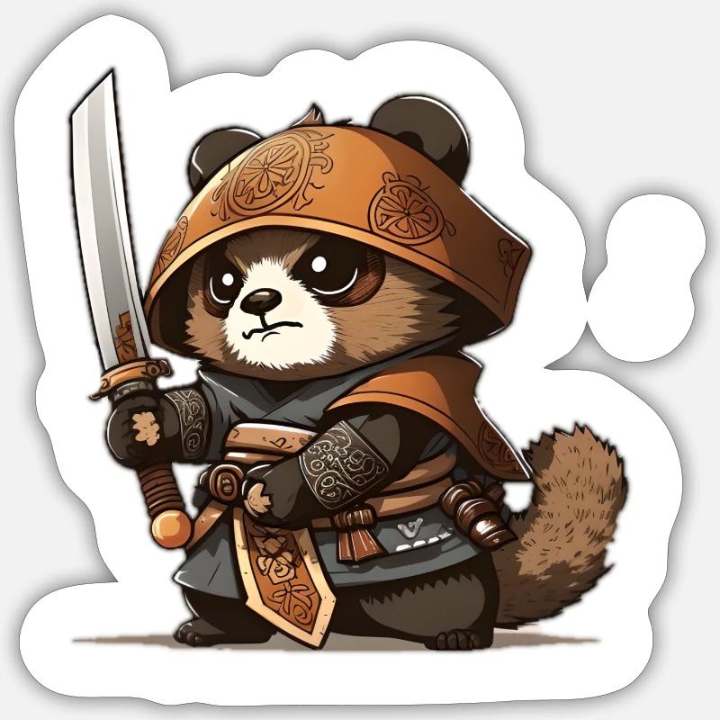 Tanuki samurai - Sticker taille S (10 x 10 cm) - blanc mat