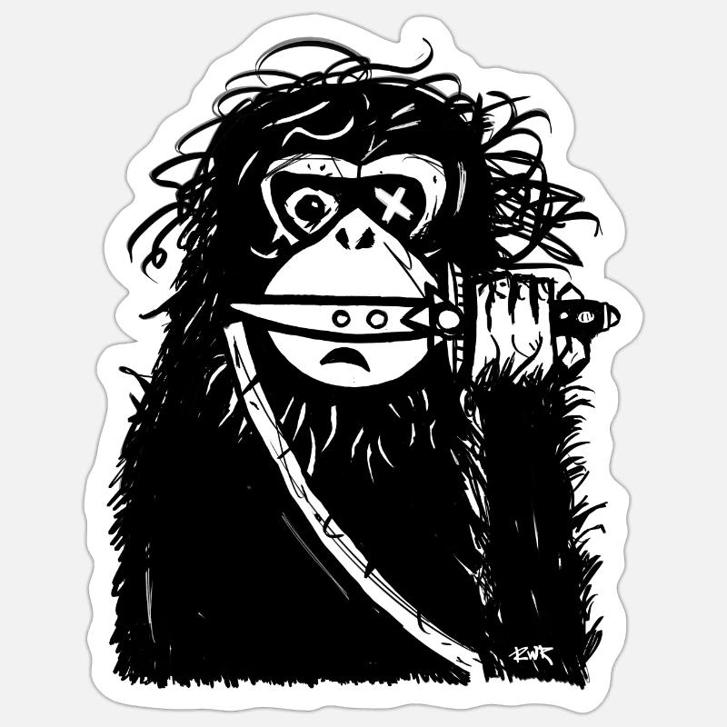 Monkey with knife Sticker size S (10 x 10 cm)