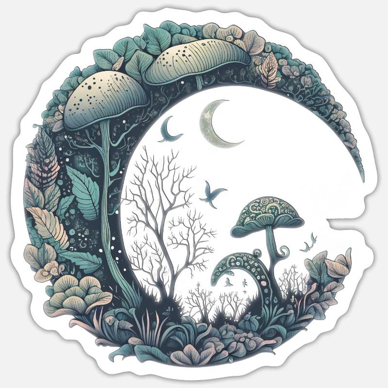 Crescent Moon Esthétique Champignon Cottagecore - Sticker taille S (10 x 10 cm) - blanc mat