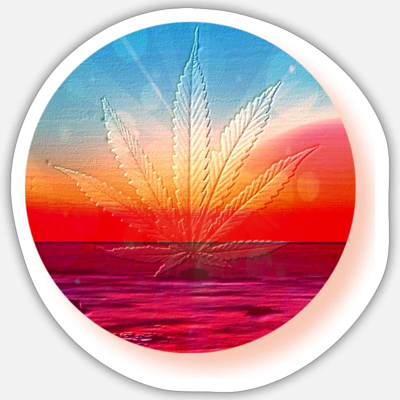 Hemp leaf before sunset Sticker size S (10 x 10 cm)