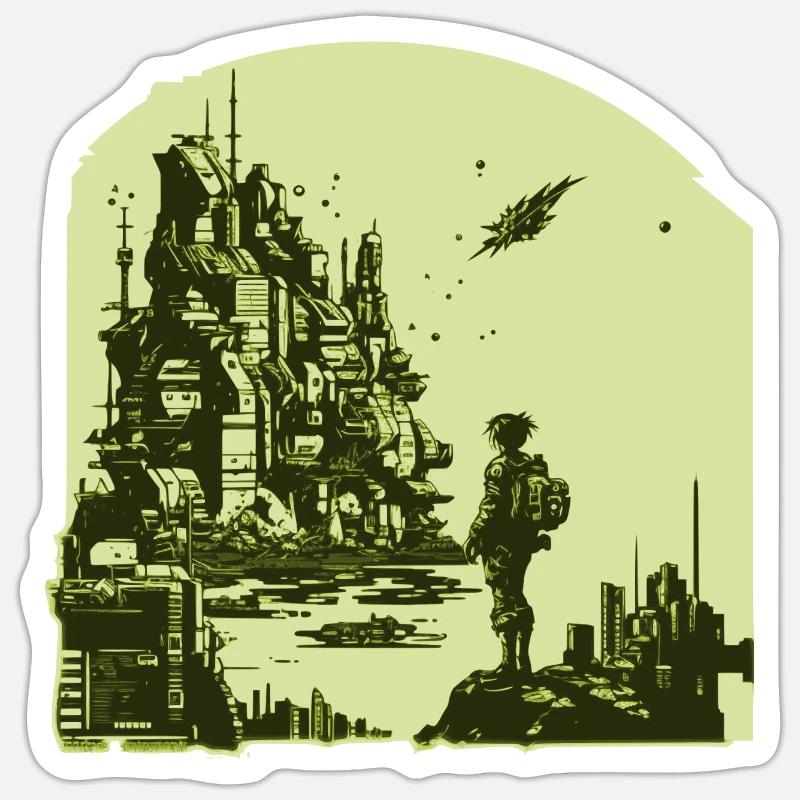 Science Fiction Comic Artwork im 8 Bit Retro Stil Sticker Größe S (10 x 10 cm)