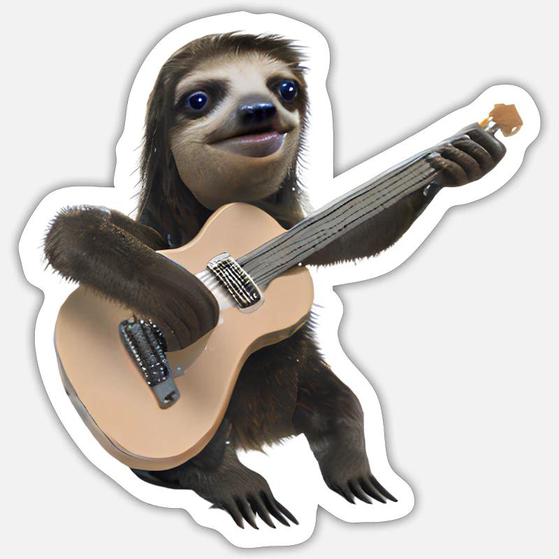 Sloth with guitar Sticker size S (10 x 10 cm)