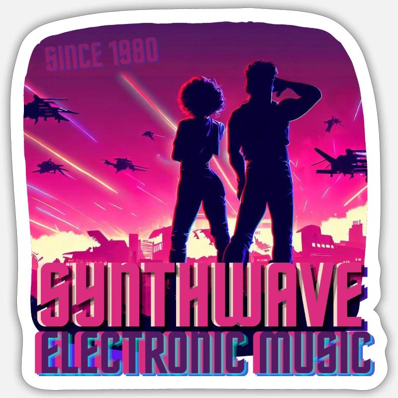 Synthwave electronic music 1980s - Sticker size S (10 x 10 cm) - white matte