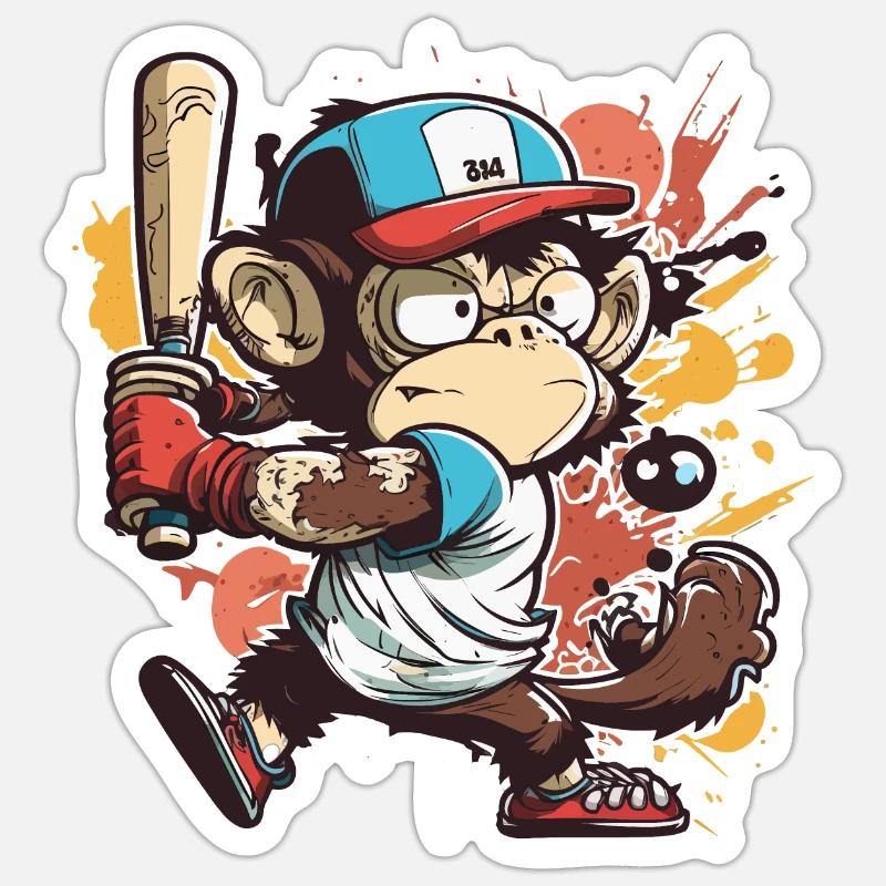 Monkey Batter Playful Baseball Design pour l’impression - Sticker taille S (10 x 10 cm) - blanc mat