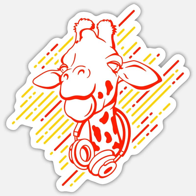 Coole Giraffe mit Kopfhörern - Sticker Größe S (10 x 10 cm) - Mattweiß