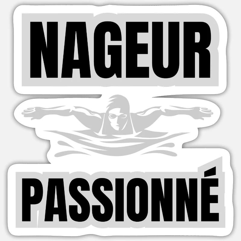 nageur passionné - Sticker taille S (10 x 10 cm) - blanc mat