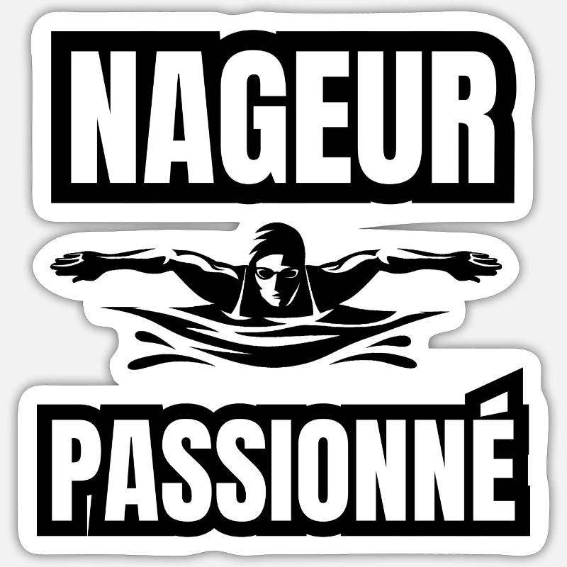 nageur passionné - Sticker taille S (10 x 10 cm) - blanc mat