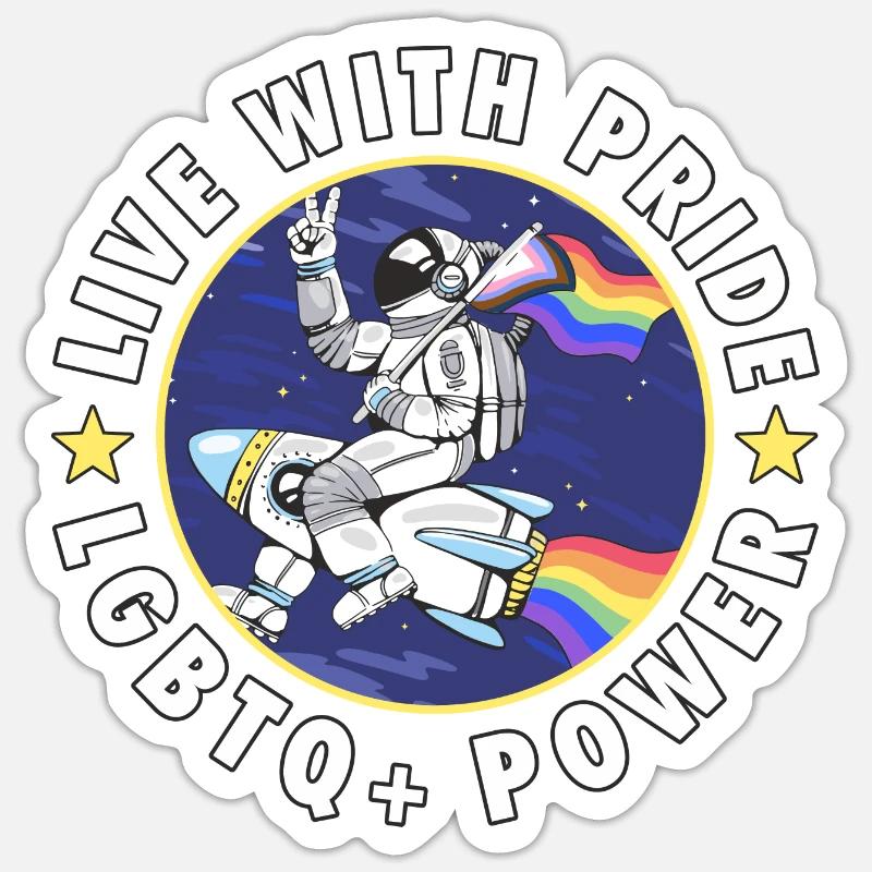 LGBTQ+ Pride Astronaut mit Regenbogenfahne - Sticker Größe S (10 x 10 cm) - Mattweiß
