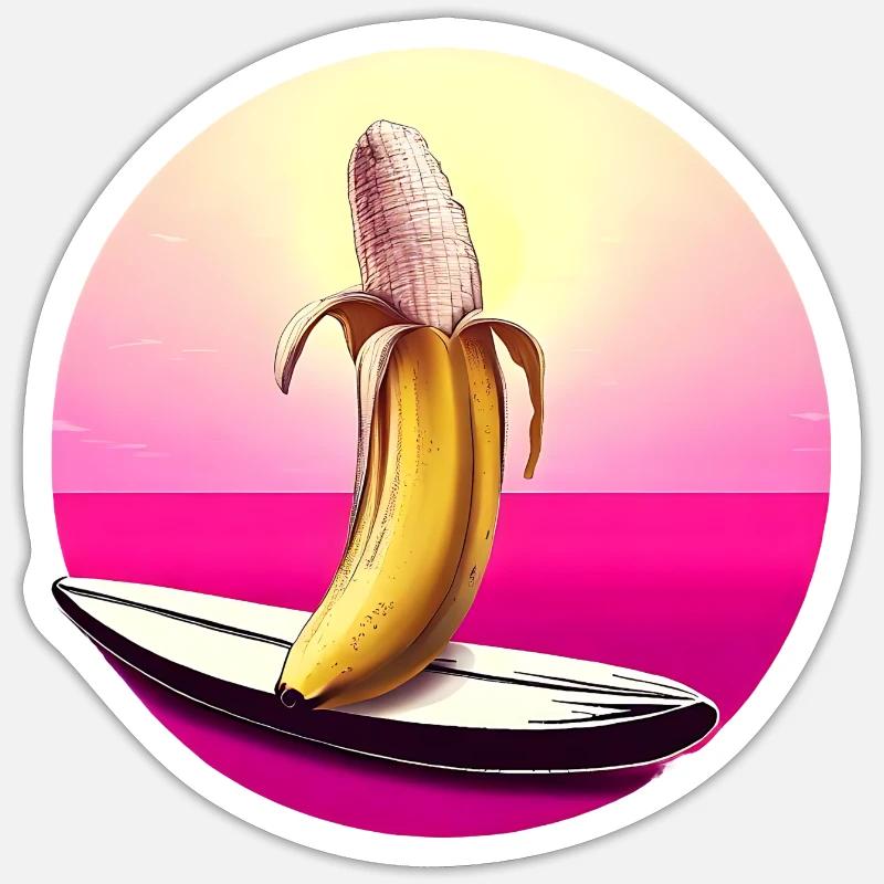 Surf Banana Sunset - Sticker taille S (10 x 10 cm) - blanc mat