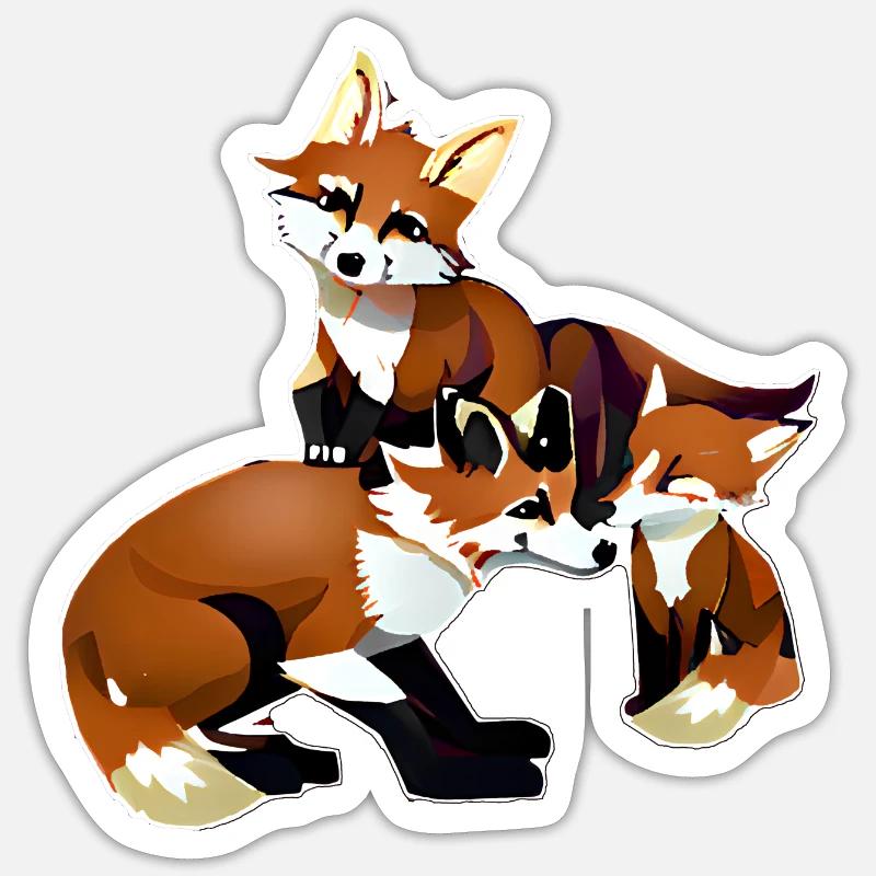 fox with young Sticker size S (10 x 10 cm)