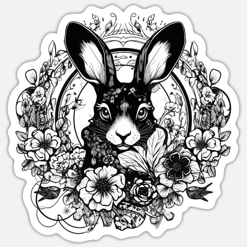 Rabbit Bunny Gothic Kunst - Sticker Größe S (10 x 10 cm) - Mattweiß