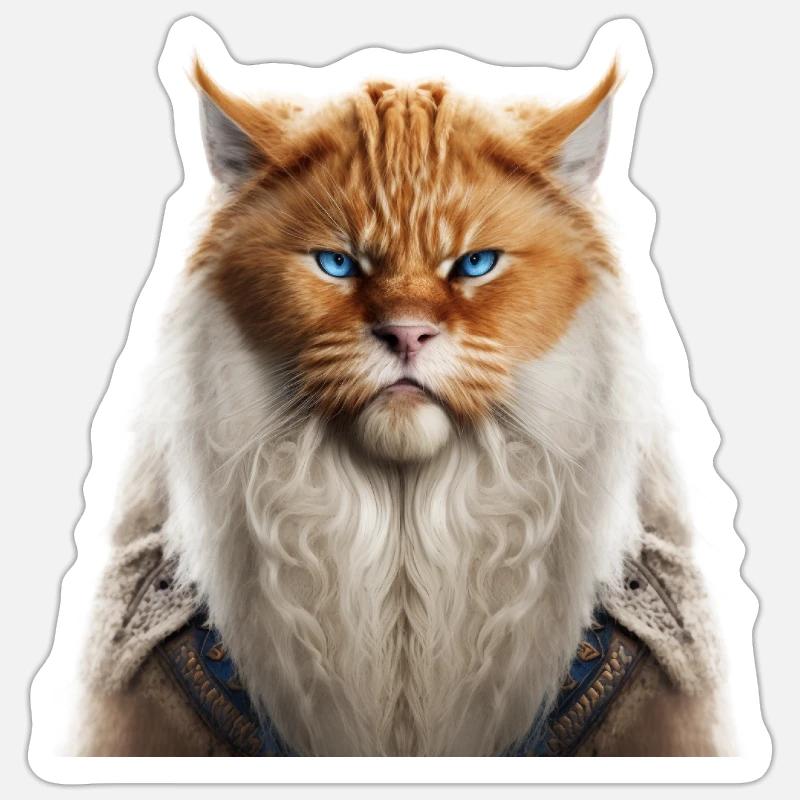 Chat viking - Sticker taille S (10 x 10 cm) - blanc mat