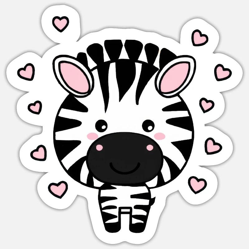 Süßes Zebra mit Herzchen - Sticker Größe S (10 x 10 cm) - Mattweiß
