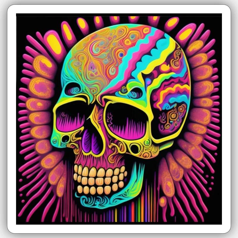 Skull psychedelic Sticker formato S (10 x 10 cm)