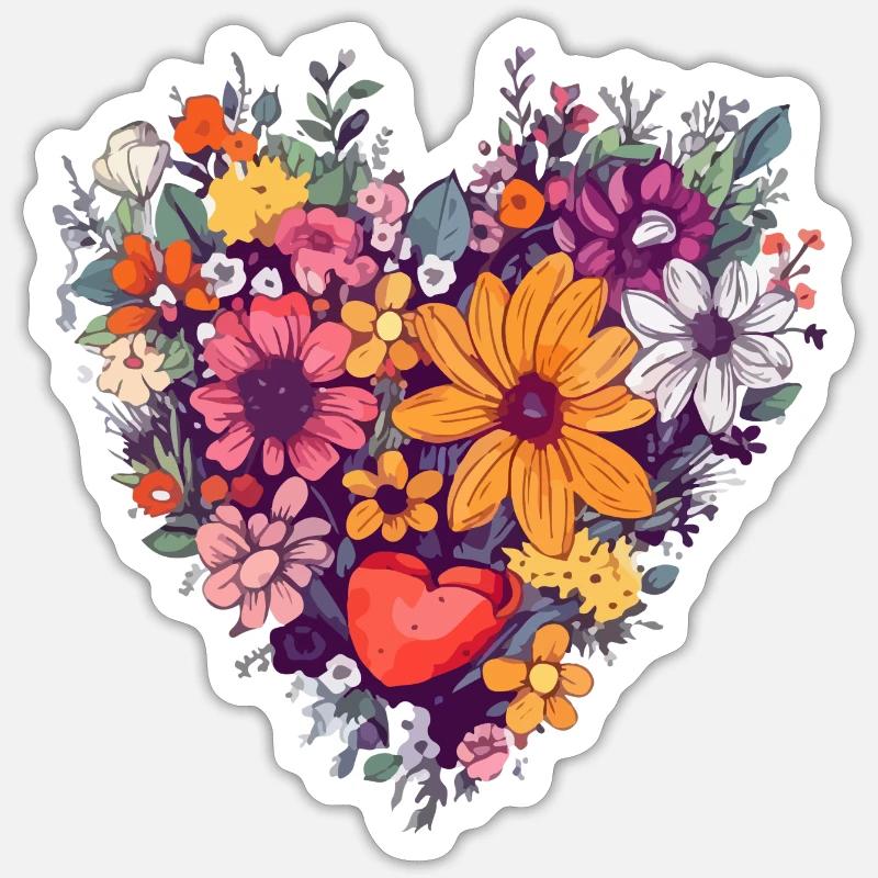 Coeur de fleurs - Sticker taille S (10 x 10 cm) - blanc mat