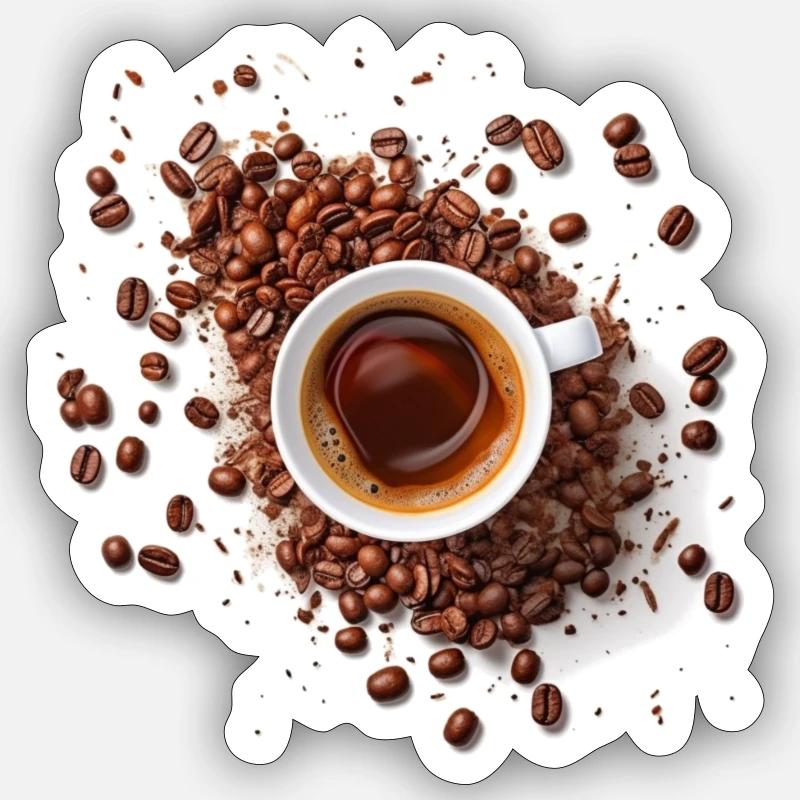 Café du matin - Sticker taille S (10 x 10 cm) - blanc mat