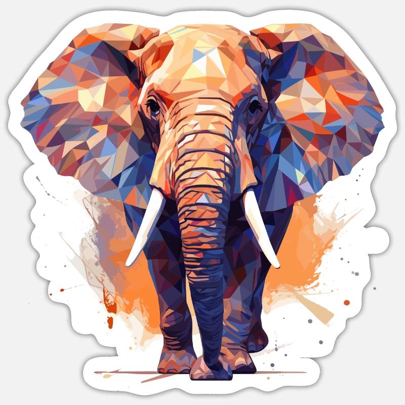Polygone d’éléphant en cours d’exécution coloré Sticker taille S (10 x 10 cm)
