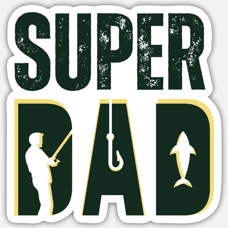 Super Dad - Design Pêche Passion - Sticker taille S (10 x 10 cm) - blanc mat