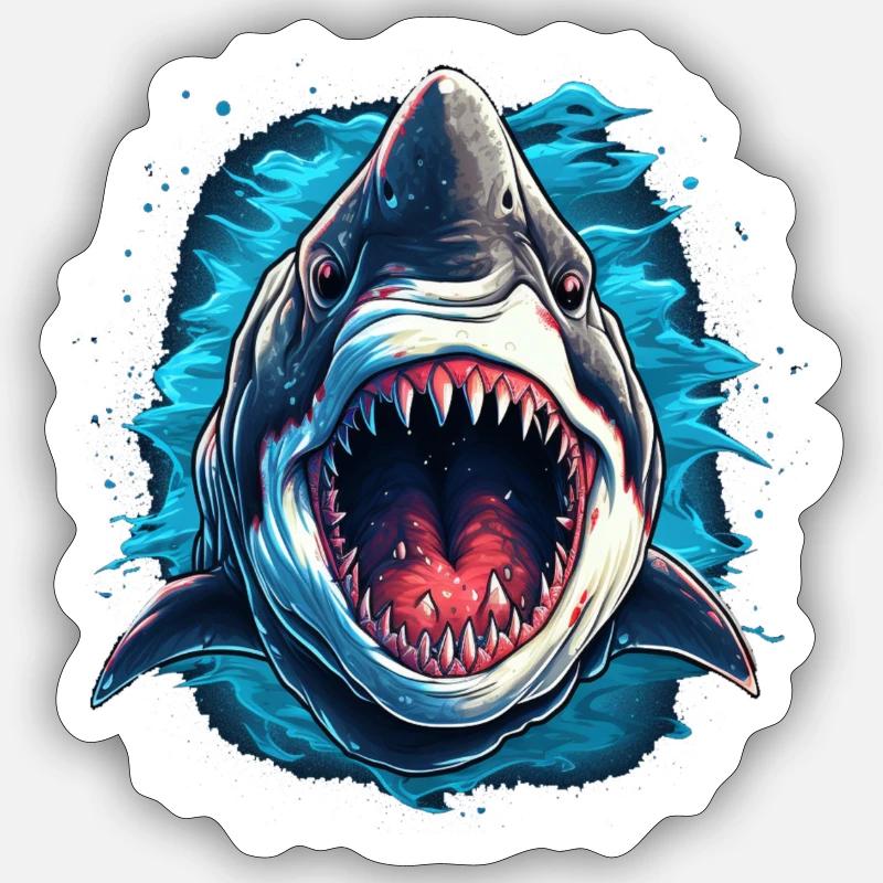 shark fish head 8 - Sticker taille S (10 x 10 cm) - blanc mat
