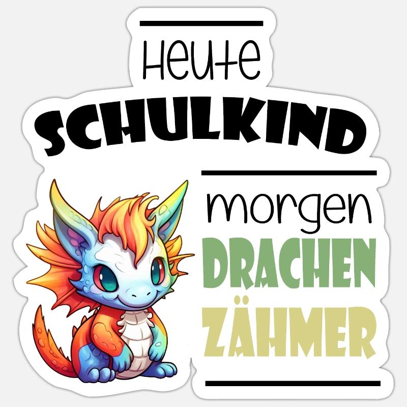 Einschulung Schulkind Drache - Sticker Größe S (10 x 10 cm) - Mattweiß