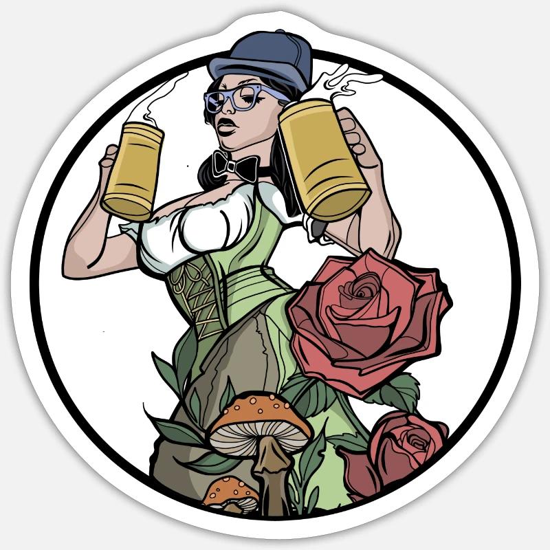 Biergarten // Oldschool // Illustration - Sticker Größe S (10 x 10 cm) - Mattweiß