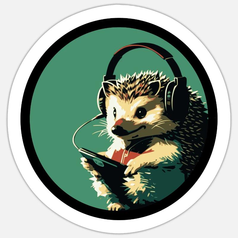 Hérisson avec écouteurs Sticker taille S (10 x 10 cm)