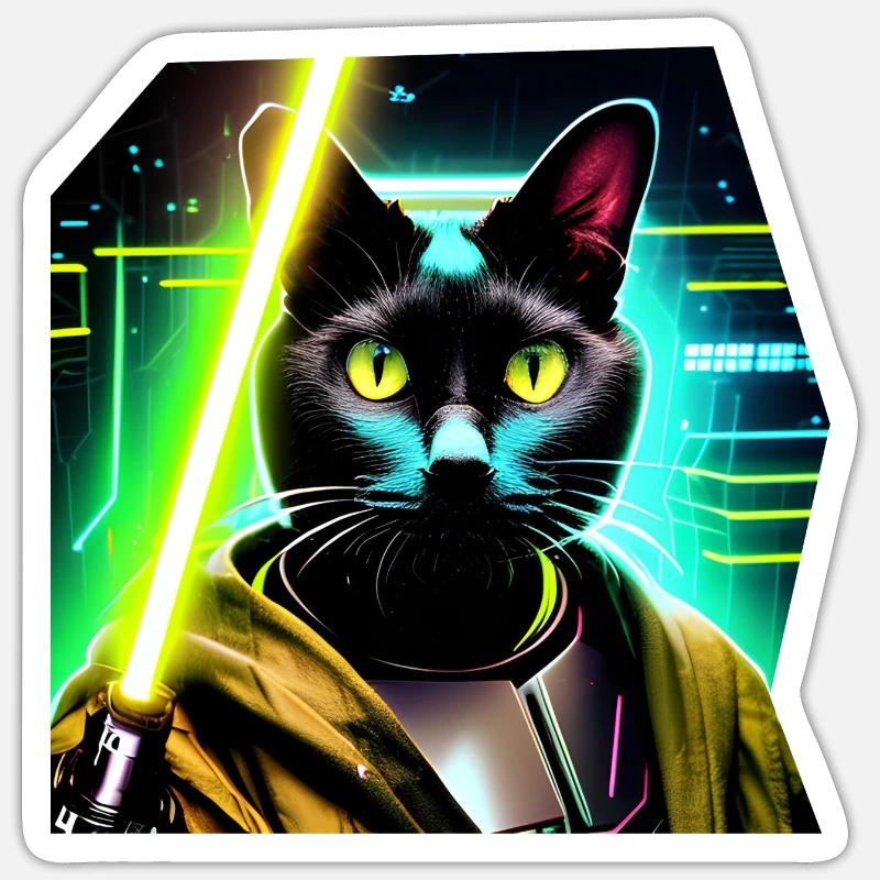 Katze mit Lichtschwert - Sticker Größe S (10 x 10 cm) - Mattweiß