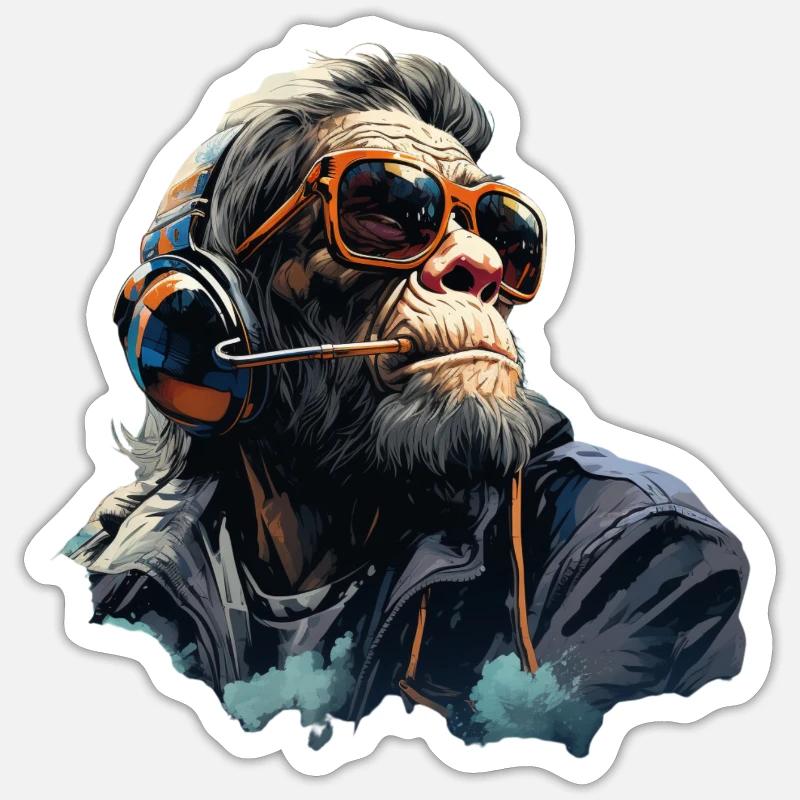Gamer Chimp mit Headset - Sticker Größe S (10 x 10 cm) - Mattweiß